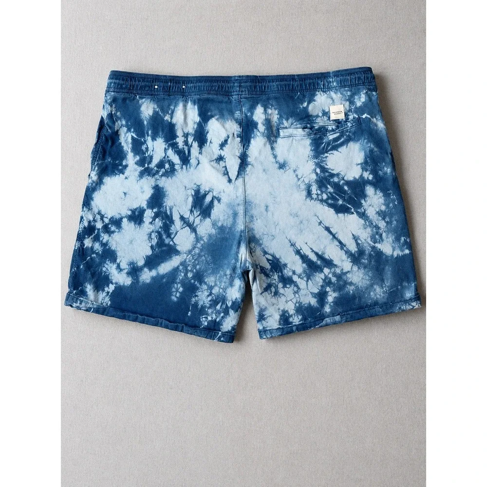 American Eagle Mens XL Tie Dye Drawstring Shorts Blue White Cotton Mix